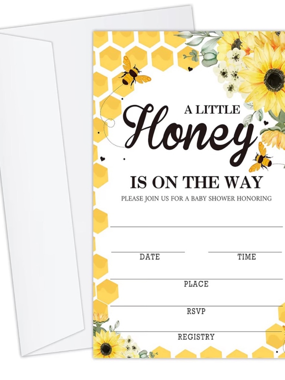 Honey Bee Baby Shower Invitation Card - Yellow Sunflower Design Set of 25 NWT